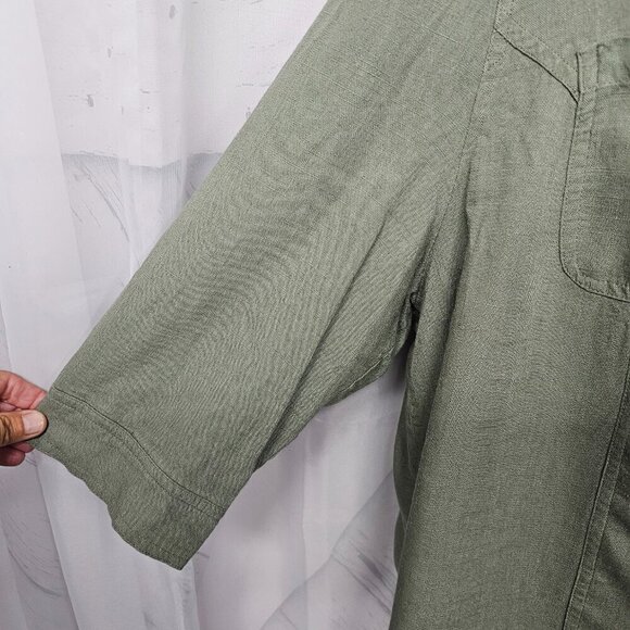 Arna York Olive Green Snap Boho Linen Minimalist Shacket Casual 22/24 - Picture 5 of 12